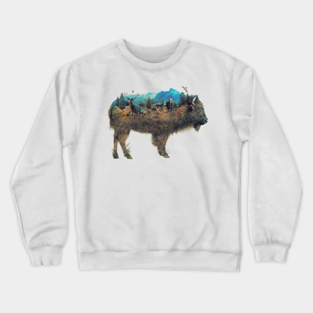 Buffalo Bison Surrealism Crewneck Sweatshirt by barrettbiggers